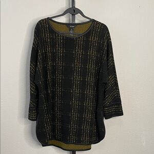 Ali Miles Woman’s Black & Gold Textured Top Tunic  3/4 Sleeves Size XL